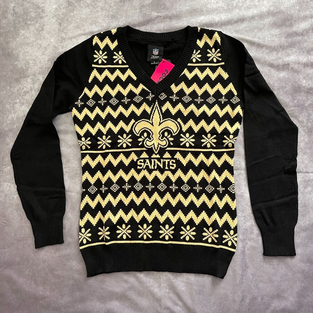 NFL FOCO  New Orleans Saints Pullover Sweater Women Black/Gold Size SMALL